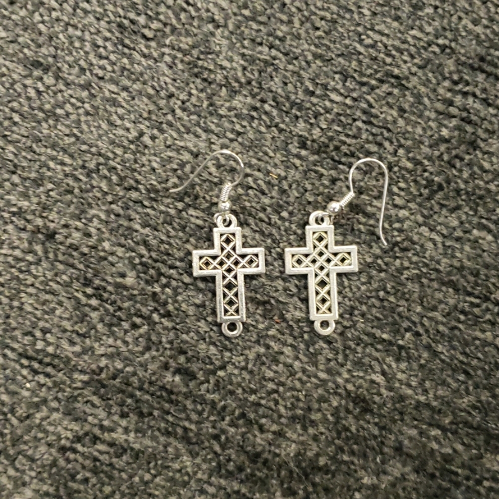 Silver cross earings